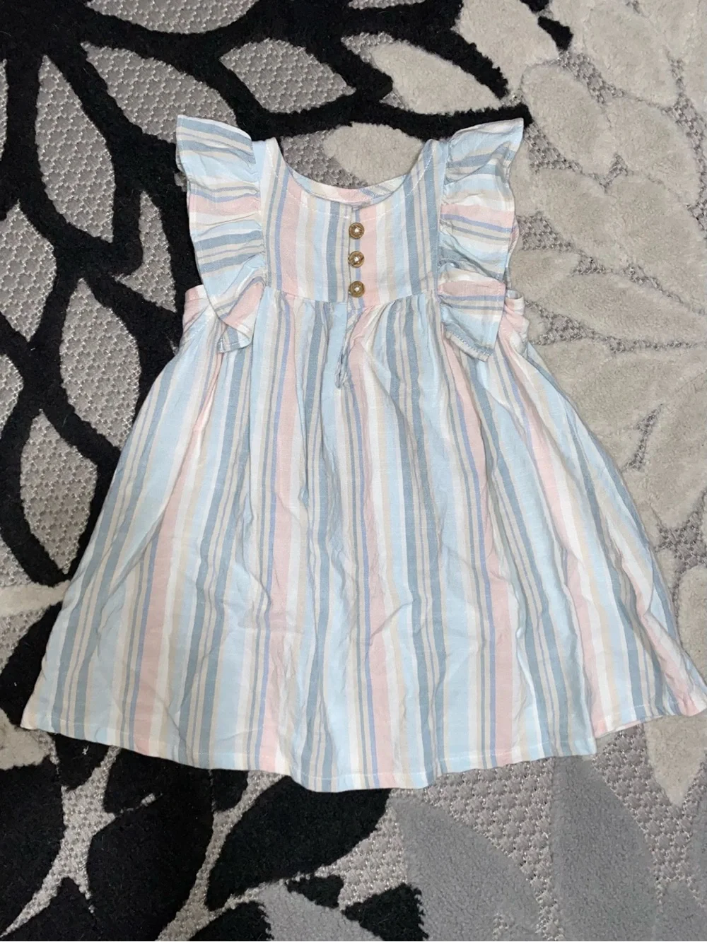 Carter’s Baby Striped Pink & Blue Ruffle-Sleeve Dress 12 Month